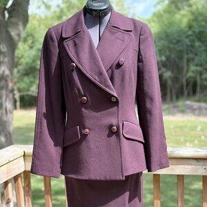 Per Se size 0 double-breasted wool plum blazer